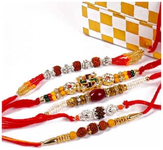 Purvani Rakhi Exclusive Designer Rakhi (Pack of 5) with Roli Chawal & Rakhi Card