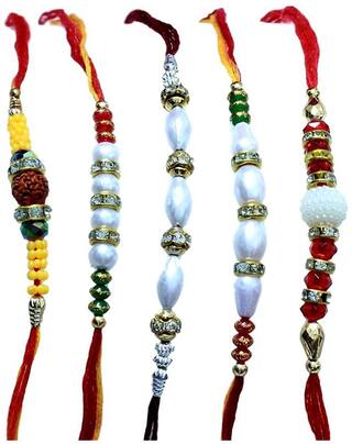 Purvani Rakhi Exclusive Designer Rakhi (Pack of 5) with Roli Chawal & Rakhi Card