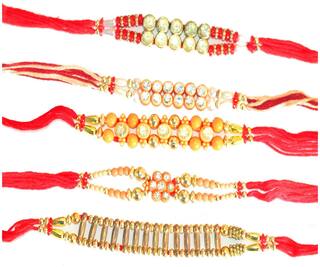Purvani Rakhi Exclusive Designer Rakhi (Pack of 5) with Roli Chawal & Rakhi Card