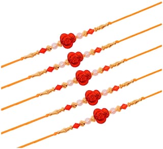 Purvani Rakhi Set Multicolor pack of 5 Designer Rakhi with Pooja Accesory