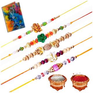 Purvani Rakhi Exclusive Designer Rakhi (Pack of 5) with Roli Chawal & Rakhi Card