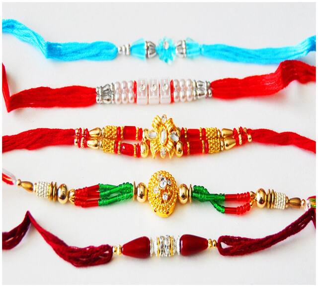 Purvani Rakhi Exclusive Designer Rakhi (Pack of 5) with Roli Chawal & Rakhi Card