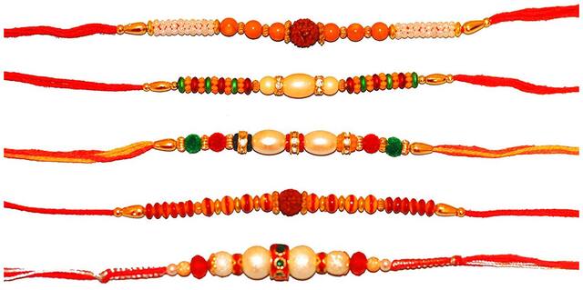 Purvani Rakhi Exclusive Designer Rakhi (Pack of 5) with Roli Chawal & Rakhi Card