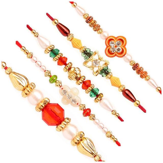 Purvani Rakhi Exclusive Designer Rakhi (Pack of 5) with Roli Chawal & Rakhi Card