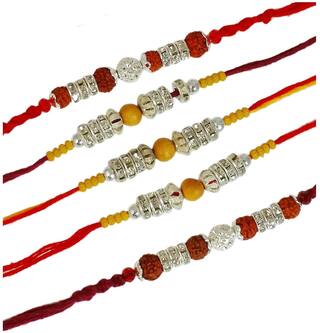 Purvani Rakshabandhan Special Designer Rakhi Combo of 5 Rakhi, Rakhi Card with Roli Chawal