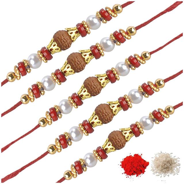 Purvani Rakshabandhan Special Designer Rakhi Combo of 5 Rakhi, Rakhi Card with Roli Chawal