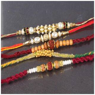 Purvani Rakshabandhan Special Designer Rakhi Combo of 5 Rakhi, Rakhi Card with Roli Chawal