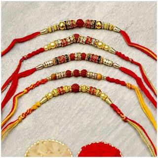 Purvani Rakshabandhan Special Rakhi Combo (Set of 5) with Roli Chawal & Rakhi Card