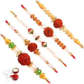 Purvani Rakshabandhan Special Designer Rakhi Combo of 5 Rakhi, Rakhi Card with Roli Chawal