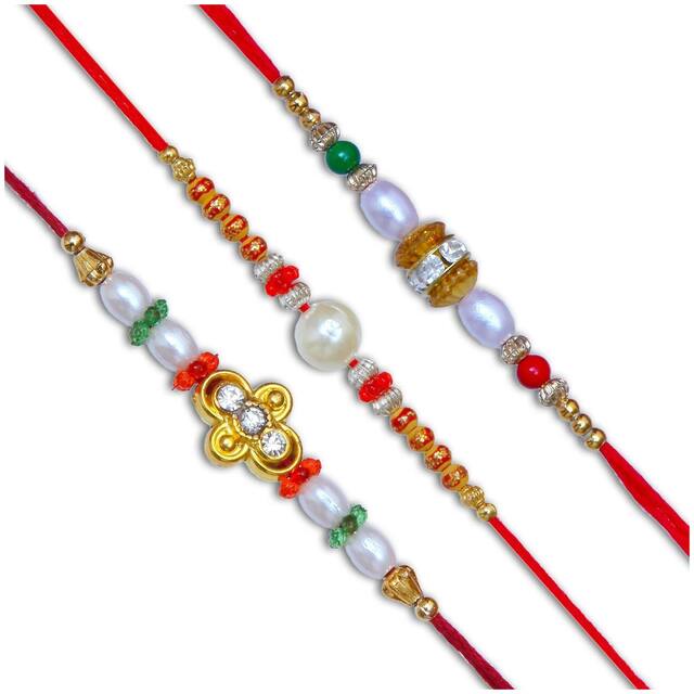 Purvani Set of 3 Rakhi / Rakhi for Brother with Rakhi Card & Roli Chawal