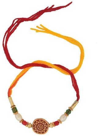 Purvani Set of 1 Rakhi /Pearl/Rudraksha/Om/Ganesh/Swastika/Crystal/Brother Rakhi with Rakhi Card & Roli & Chawal