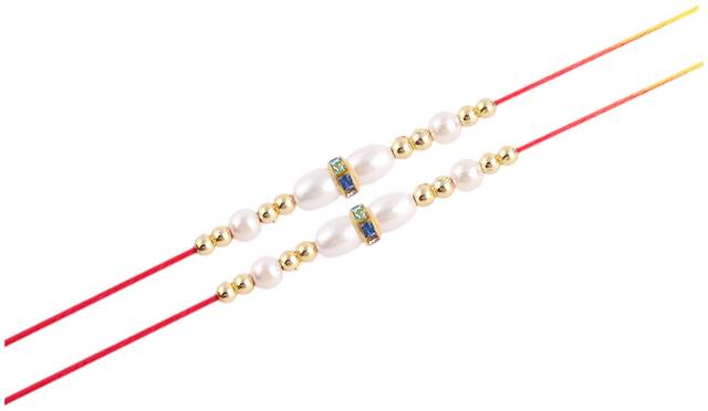 Purvani Set of 2 Rakhi /Pearl/Rudraksha/Om/Ganesh/Swastika/Crystal/Brother Rakhi with Rakhi Card & Roli Chawal