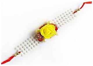 Purvani Set of 1 Rakhi /Pearl/Rudraksha/Om/Ganesh/Swastika/Crystal/Brother Rakhi with Rakhi Card & Roli & Chawal