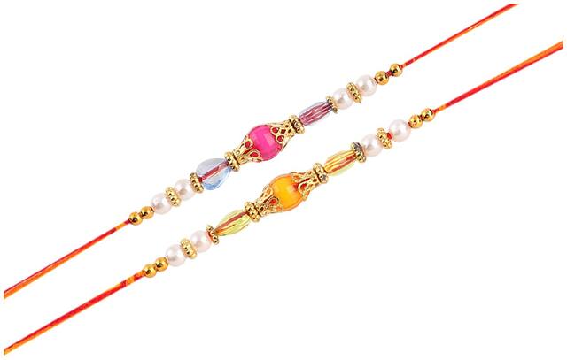 Purvani Set of 2 Rakhi / Rakhi for Brother with Rakhi Card & Roli Chawal