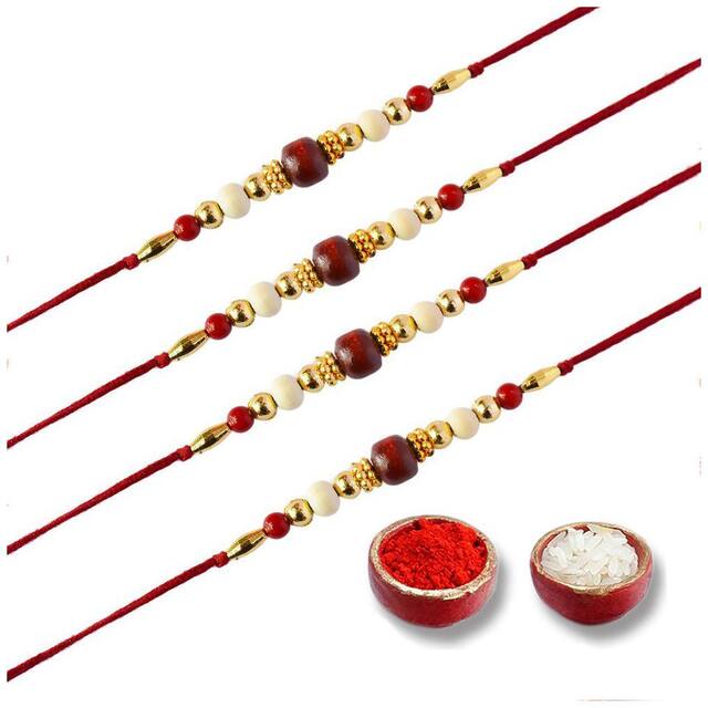 Purvani Set of 4 Rakhi / Rakhi for Brother with Rakhi Card & Roli Chawal