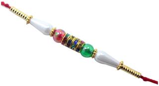 Purvani Set of 1 Rakhi /Pearl/Rudraksha/Om/Ganesh/Swastika/Crystal/Brother Rakhi with Rakhi Card & Roli & Chawal