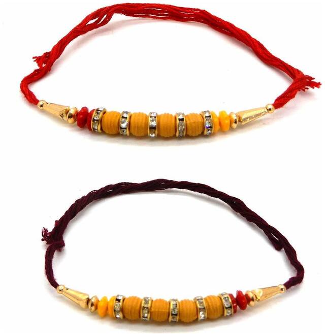 Purvani Set of 2 Rakhi /Pearl/Rudraksha/Om/Ganesh/Swastika/Crystal/Brother Rakhi with Rakhi Card & Roli Chawal