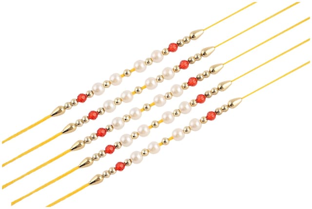 Purvani Set of  5 Stone & Pearl Rakhi /  Rakhi for Brother with Rakshabandhan Card & Roli Chawal