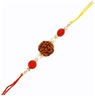 Purvani Set of 1 Rakhi /Pearl/Rudraksha/Om/Ganesh/Swastika/Crystal/Brother Rakhi with Rakhi Card & Roli & Chawal