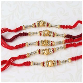 Purvani Set of  5 Designer Rakhi for Rakshabandhan with Rakhi Card & Roli Chawal