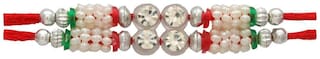 Purvani Set of 1 Rakhi /Pearl/Rudraksha/Om/Ganesh/Swastika/Crystal/Brother Rakhi with Rakhi Card & Roli & Chawal