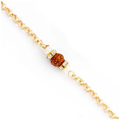 Purvani Set of 1 Rakhi /Pearl/Rudraksha/Om/Ganesh/Swastika/Crystal/Brother Rakhi with Rakhi Card & Roli & Chawal