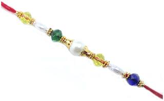Purvani Set of 1 Rakhi /Pearl/Rudraksha/Om/Ganesh/Swastika/Crystal/Brother Rakhi with Rakhi Card & Roli & Chawal