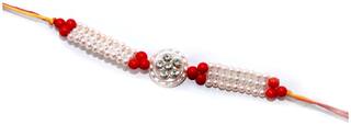 Purvani Set of 1 Rakhi /Pearl/Rudraksha/Om/Ganesh/Swastika/Crystal/Brother Rakhi with Rakhi Card & Roli & Chawal