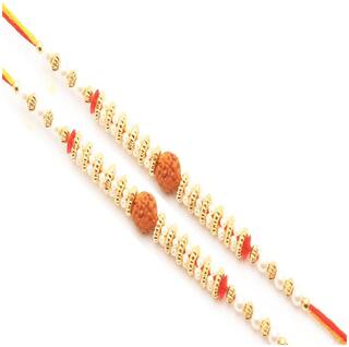 Purvani Set of 2 Rakhi /Pearl/Rudraksha/Om/Ganesh/Swastika/Crystal/Brother Rakhi with Rakhi Card & Roli Chawal