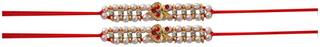 Purvani Set of 2 Rakhi /Pearl/Rudraksha/Om/Ganesh/Swastika/Crystal/Brother Rakhi with Rakhi Card & Roli Chawal