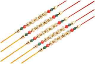 Purvani Set of  5 Designer Rakhi for Rakshabandhan with Rakhi Card & Roli Chawal