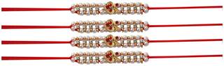 Purvani Set of 4 Rakhi /Pearl/Rudraksha/Om/Ganesh/Swastika/Crystal/ Rakhi for Brother with Rakhi Card & Roli Chawal