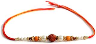 Purvani Set of 1 Rakhi /Pearl/Rudraksha/Om/Ganesh/Swastika/Crystal/Brother Rakhi with Rakhi Card & Roli & Chawal