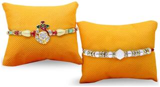 Purvani Set of 2 Rakhi /Pearl/Rudraksha/Om/Ganesh/Swastika/Crystal/Brother Rakhi with Rakhi Card & Roli Chawal