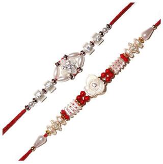 Purvani Set of 2 Rakhi /Pearl/Rudraksha/Om/Ganesh/Swastika/Crystal/Brother Rakhi with Rakhi Card & Roli Chawal