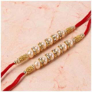 Purvani Set of 2 Rakhi /Pearl/Rudraksha/Om/Ganesh/Swastika/Crystal/Brother Rakhi with Rakhi Card & Roli Chawal