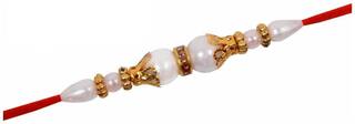 Purvani Set of 1 Rakhi /Pearl/Rudraksha/Om/Ganesh/Swastika/Crystal/Brother Rakhi with Rakhi Card & Roli & Chawal