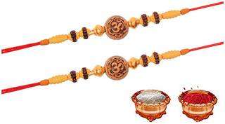 Purvani Set of 2 Rakhi /Pearl/Rudraksha/Om/Ganesh/Swastika/Crystal/Brother Rakhi with Rakhi Card & Roli Chawal