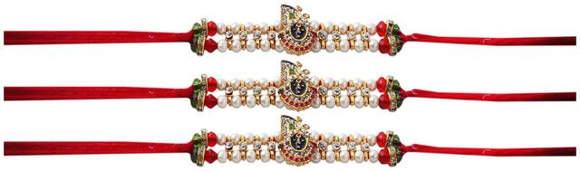 Purvani Set of 3 Rakhi / Rakhi for Brother with Rakhi Card & Roli Chawal
