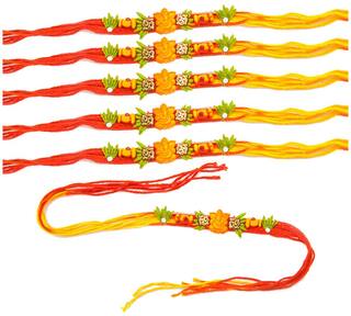 Purvani Set of 6 Rakhi /Pearl/Rudraksha/Om/Ganesh/Swastika/Crystal/ Rakhi for Brother with Rakhi Card & Roli Chawal