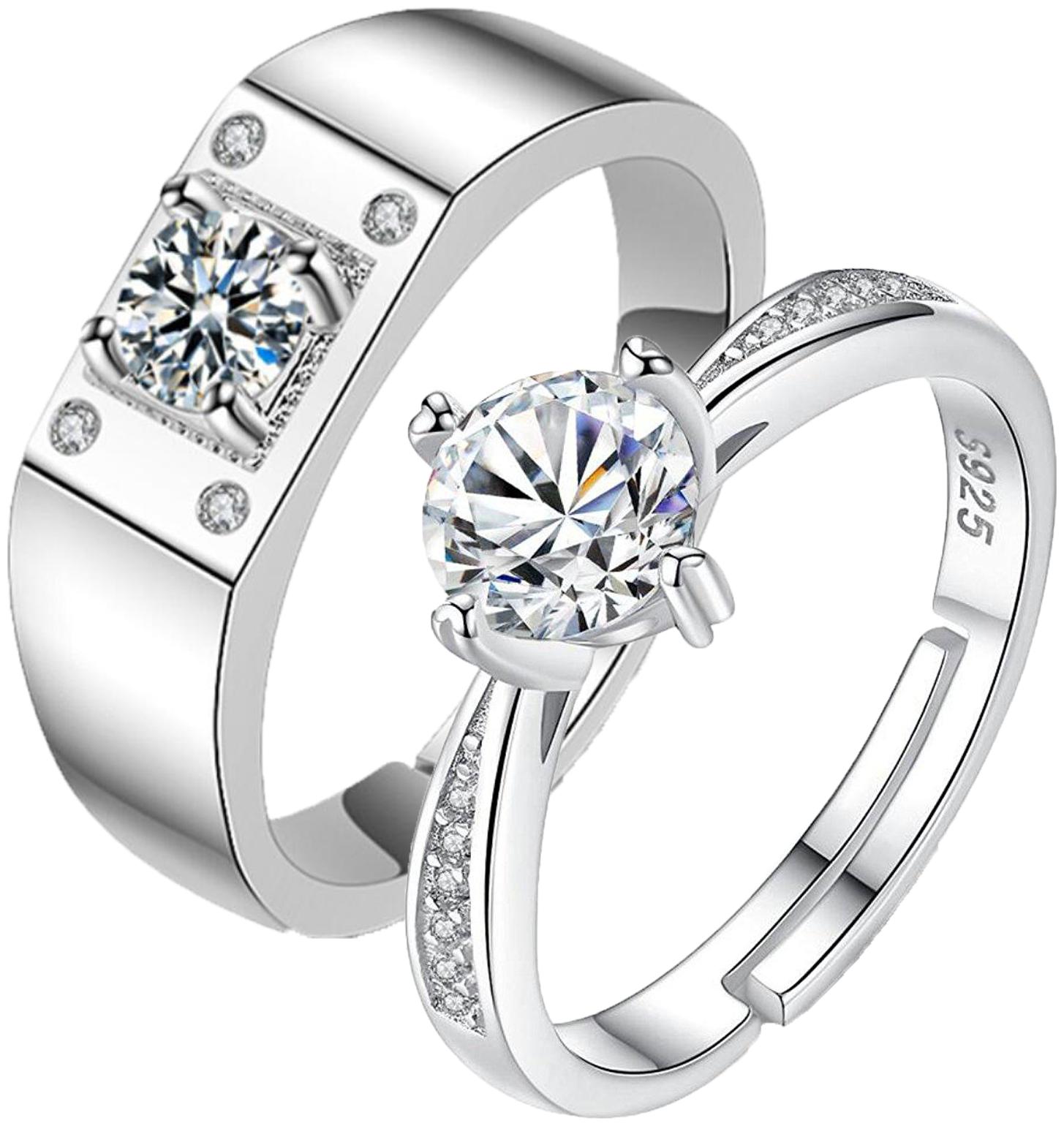 

Queen King Sterling Silver Plated Zirconia Adjustable (Resizable) Couple Rings