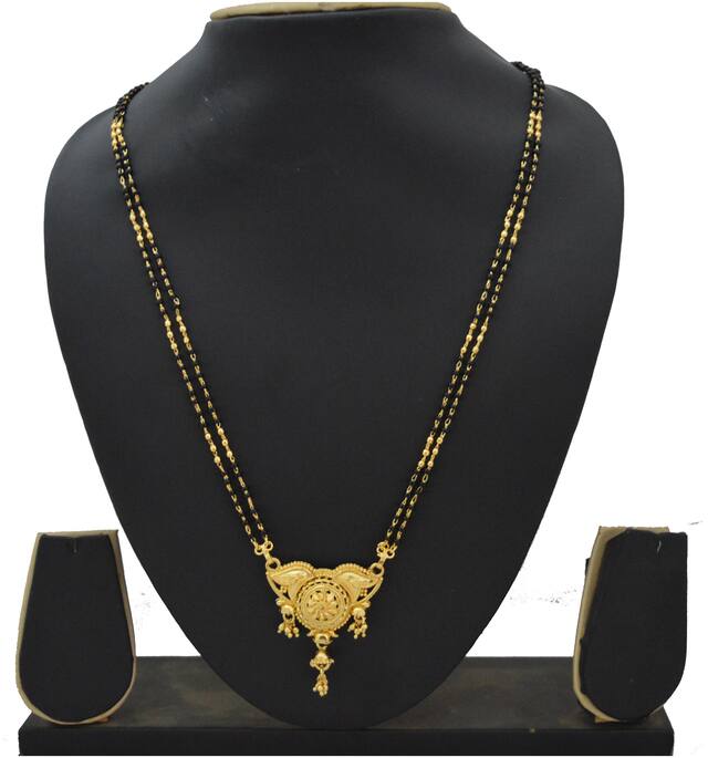 RADHEKRISHNA IMITATION golden color alloy material beautiful long 24 inch fold over ser and golden pendal mangalsutra