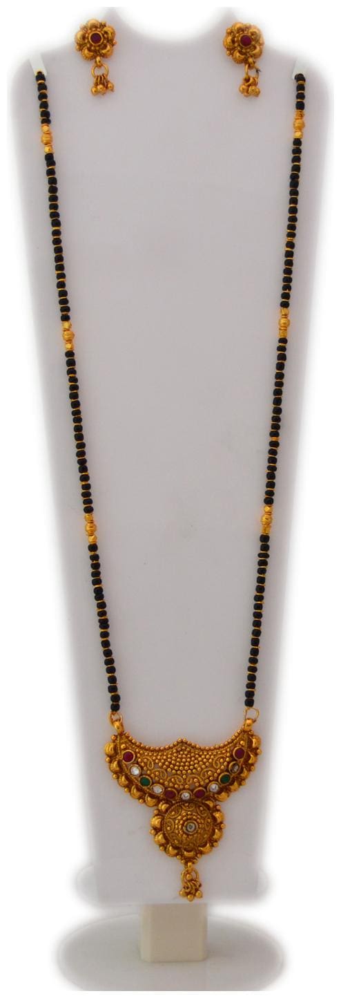 RADHEKRISHNA golden color alloy material beautiful long 24 inch fold over ser and golden pendal mangalsutra