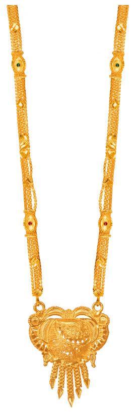 

Radhekrishna Golden Color Alloy Material Beautiful Long Fold Over Head 24 Inch Black And Golden Bead Combination Chain Mangalsutra