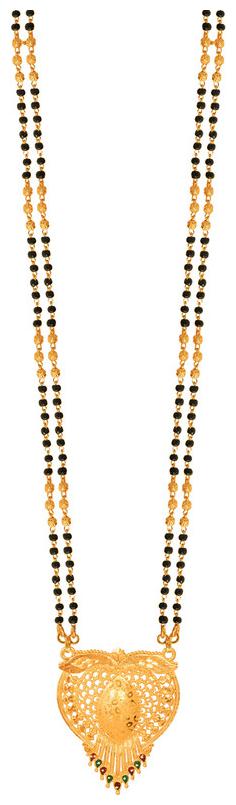 

Radhekrishna Golden Color Alloy Material Beautiful Long Fold Over Head 24 Inch Black And Golden Bead Combination Chain Mangalsutra