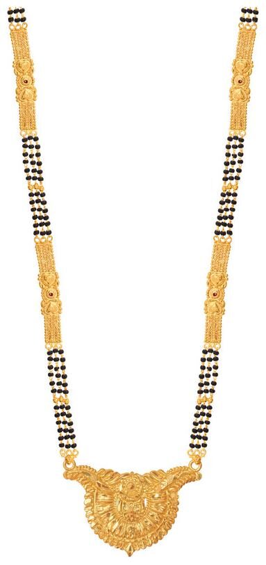 

Radhekrishna Golden Color Alloy Material Beautiful Long Fold Over Head 24 Inch Mangalsutra