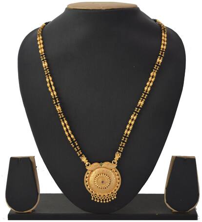 RADHEKRISHNA golden color alloy material beautiful long 24 inch fold over ser and golden pendal mangalsutra