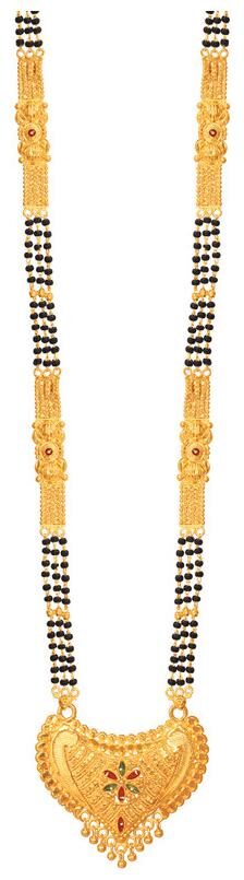 

Radhekrishna Golden Color Alloy Material Beautiful Long Fold Over Head 24 Inch Mangalsutra