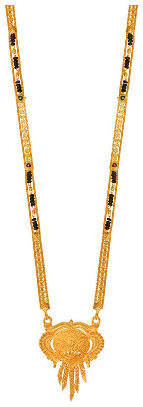 

Radhekrishna Golden Color Alloy Material Beautiful Long Fold Over Head 24 Inch Black And Golden Bead Combination Chain Mangalsutra