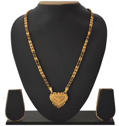 RADHEKRISHNA IMITATION golden color alloy material beautiful long 24 inch fold over ser and golden pendal mangalsutra